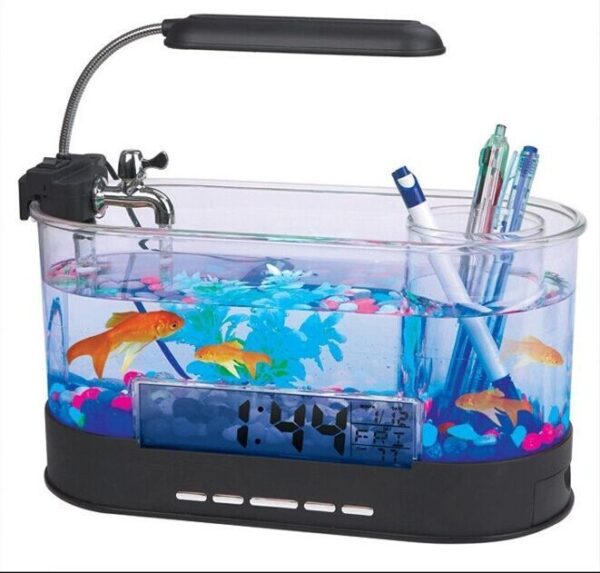 USB Desktop Streaming Mini Aquarium Time Date Week Temperature Alarm Transparent Pen Holder - Image 7