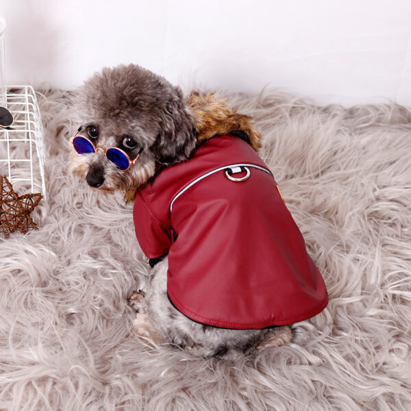 Reflective And Warm Pet Fur Coat With Fur Collar - Image 2